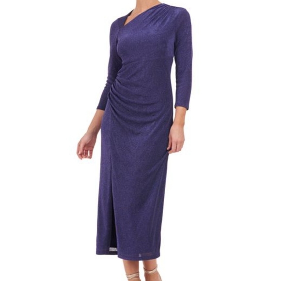 JS Collections Women's Purple Violeta Metallic Gathered Cocktail Midi Dress - Picture 3 of 15